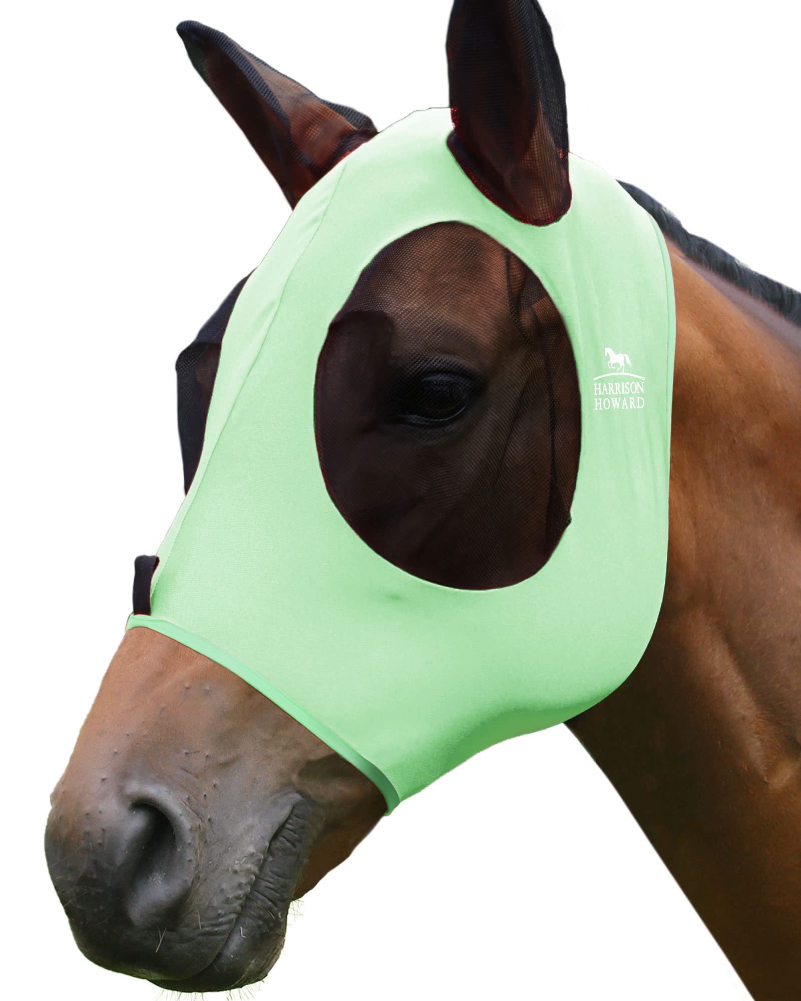 Harrison Howard Super Comfort Horse Fly Mask Elasticity Fly Mask with Ears UV Protection for Horse Cool Mint M Cob